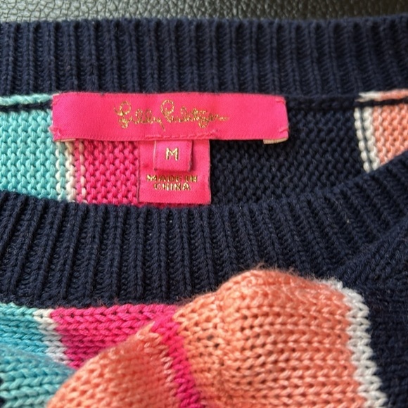 Lilly Pulitzer Daryn Sweater True Navy Island Jungle Multi Stripe Jumper Sz M - Picture 14 of 16
